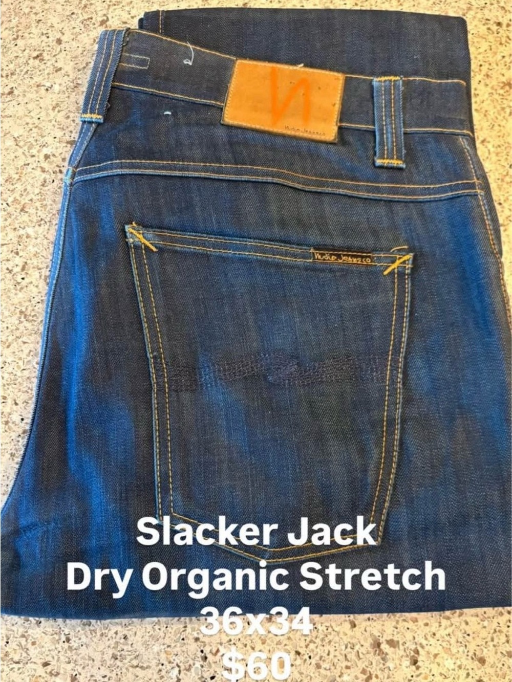Nudie Jeans Slacker Jack Dark Blue Denim with Tan Patch